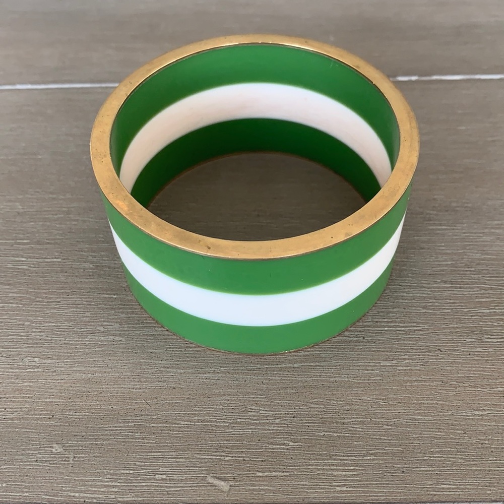 Super Cute Green/Cream/Brass Bangle Bracelet